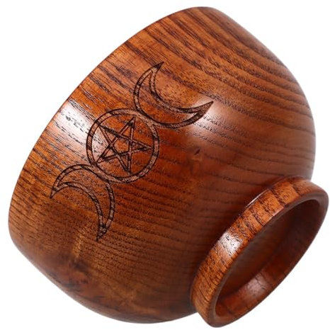 GRIRIW Tazón Decorativo De Madera Símbolo De Pentagrama Lunar Soporte Para Velas y Ceremonias Para Altares y Ofrecimientos Diseño Único y Artesanal