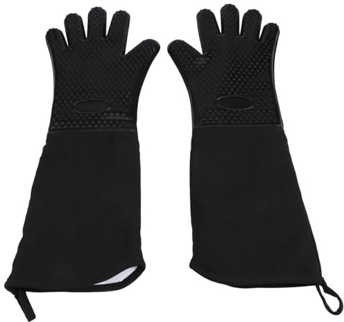 Sirxlevcy Mitaine De Four en Silicone Professionnel Extra Long De Cuisson RÉSistant À La Chaleur avec Coton Interne pour La Cuisine, Barbecue, Cuisson,Gril - Noir