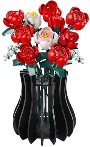 Vase for Lego Flowers Bouquet, Wooden Puzzle Vase, Creative Flowers Vases for Lego Roses, Cherry Blossoms, Sunflowers, Tulips, Daffodils Display, Gift for Flower Lovers (Black)