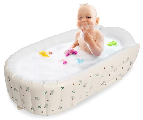 Baignoire gonflable pliable pour bébé avec pompe à air intégrée - Baignoire portable pour tout-petits - 90 x 55 cm - taille - Pour enfants - Gonflable - Antidérapant - Pour garçons et filles
