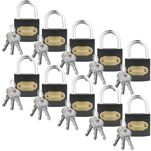 CHUENKUK 10er Set 38mm Vorhängeschlösser aus Messing, Schloss mit Schlüssel, 6mm Vorhängeschloss Klein Bügel Schwarz Schlösser mit 3 Schlüssel, Padlock Kofferschloss für Spinde, Tore, Keller