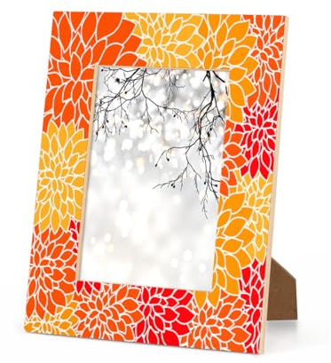 Picture Frame 7x5, Orange Dahlia Photo Frames for Tabletop and Wall Display, 5x7 inch Wooden Picture Frame (Abstract Dahlia)