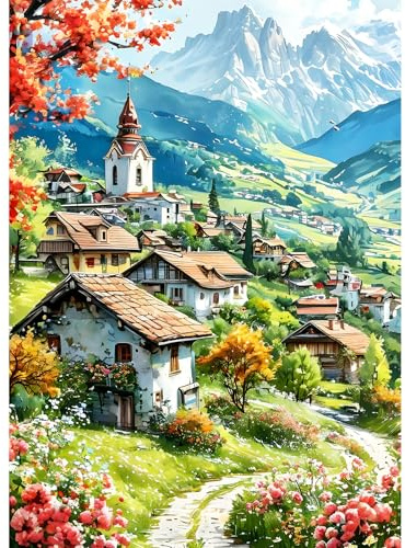 GDYEEH ländlich Hütte Diamond Painting Kits Erwachsene, 5D Mountains Diamant Kunst Bilder Anfänger, DIY Runder Vollbohrer Landschaft Diamanten Malerei Stickerei Geschenke Home Wand Dekor 30x40 cm