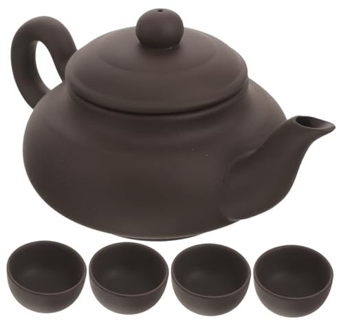 TOPPERFUN Set da tè in Ceramica 5 Pezzi con Teiera 125ml e Tazzine 35ml, Resistente al Calore, Facile da Pulire, Design con Manico per Case e Sale Riunioni