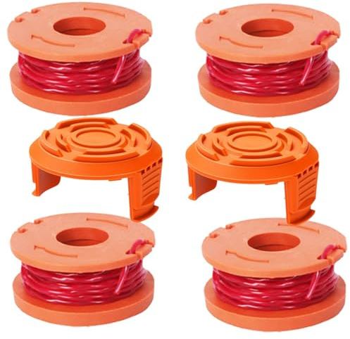 BaolijinMM 4 PCS Strimmer Spool for Worx WG163 WG180 WG175 WG150 WG160, with 2 WA0010 Cover, Replacement Trimmer Spool Lawn Mower Line (4 Spool +2 Cover)