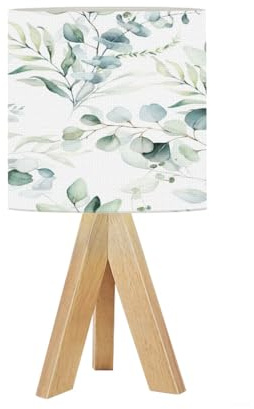 DERUINVAIO Bedside Table Lamp Tripod Desk Lamps for Living Room Bedroom Seamless Watercolor Floral Green Leaves Branches Wooden Base Lampshade for Kids Room Small Light for Reading Nightstand Shades