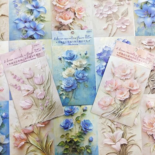 Scrapbook Blumen Papier Set,Vintage Blumen Theme Scrapbooking Stickers Zubehör for Journaling Supplies,Bullet Journaling,Junk Journal,Planner,Diy Craft(Floral Message)