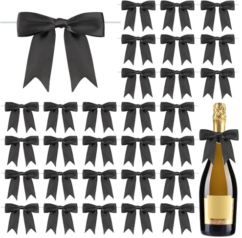30 Stück Schwarz Schleifen mit Draht,9cm Fertige Schwarze Schleife,Polyester Schleifen Zum Basteln,Klein Geschenkschleife für Geburtstag Weihnachten Kommunion Gastgeschenke Geschenkverpackung DIY