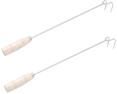 ORFOFE 2 Piezas Ganchos de Acero Inoxidable para Carne Prácticos para Asar y Colgar Cerdo Pollo Jamón Barbacoas y Carnicerías con Mango de Madera