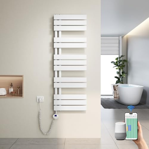 Heilmetz Badheizkörper Elektrisch Heizkörper Bad mit WiFi Digitalem Thermostat Handtuchheizkörper mit Timer-Funktion 1176x400mm 600 Watt für Badezimmer/Wohnzimmer Weiß