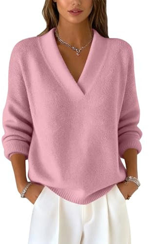 Pull Femme Vêtements Hiver Fete Sweetplaid Elegant Col Chic Thermique Oversize Noel Col V Élégant Angora Hiver Capuche Camionneur Marque Pull de Noel Femme Rose 3XL