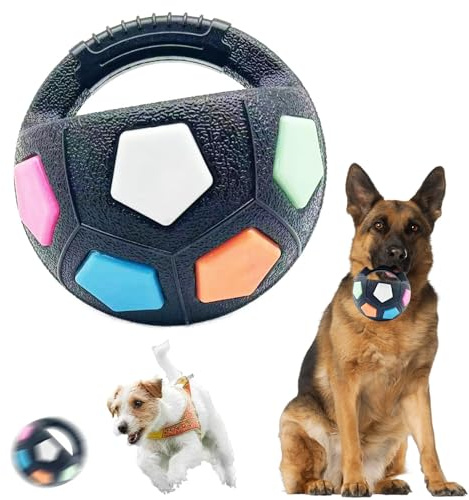 Wsndyjia Dog Calming Ball Toy with Handle - Interactive Chew toys with Squeaker, Strong Rubber Durable Fetch Ball for Small & Medium Dogs, Indoor/Outdoor Fun to Relieve Boredom (black)