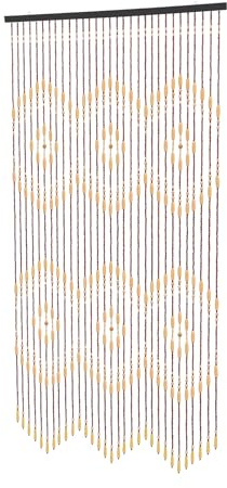 QIERF Holzperlen Vorhang aus Bambus und Holz – 90x175cm, handgefertigt – Zickzack Muster, chinesischer Stil, Beige Braun – Türvorhang Raumteiler, 31 Perlenketten