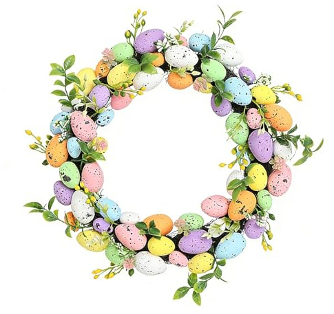 Künstlicher Osterkranz, Osterkranz mit Eiern, Bunte Eier Osterkränze, Türkranz Frühling Deko, Künstliche Frühlings Ornamente, für Osterdeko Frühlingsdeko Fensterdeko