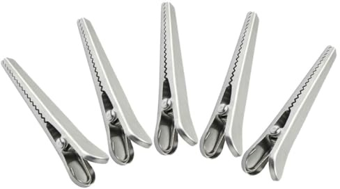 INOOMP Lot de 5 Pinces Crocodiles Clips de Fermeture pour Sachets en Acier Inoxydable Robustes Hermétiques Faciles à Utiliser pour Aliments et Documents, Organisation la Cuisine et