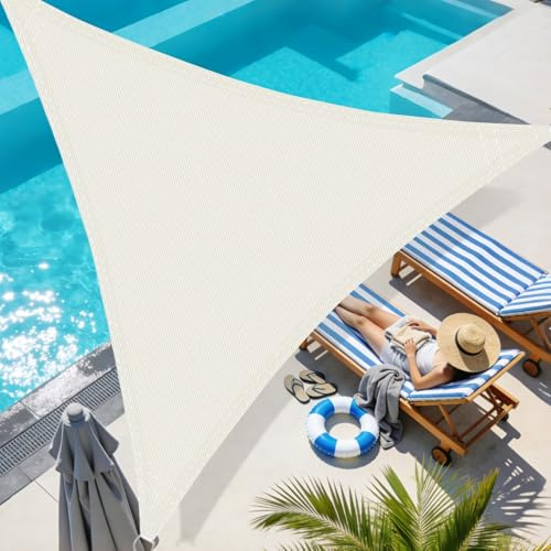 Tenda A Vela 6x6x6m Triangolare Vela Ombreggiante 185gsm HDPE Traspirante Protezione Raggi UV 95% per Esterno Giardino terrazza, Crema