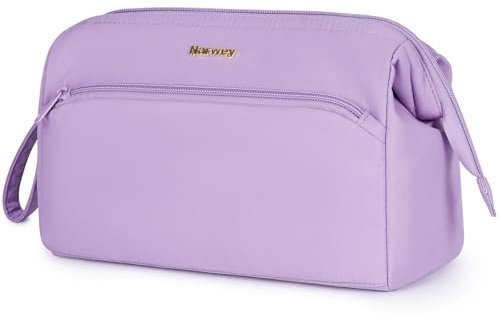 Narwey Kulturtasche Damen Kulturbeutel Kosmetiktasche, Schminktasche Reise Make up Organizer Tasche, Make up Bag mit Breiter Öffnung Geschenke für Frauen (Lila (Groß))
