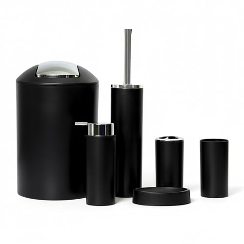 Gmmh Set med 6 badrumstillbehör badrumstillbehörset tvålpump hållare WC-borste badrumsset (svart design 2)