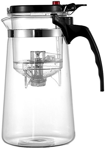 TAMUME Einfach zu Filtern Glas Teekanne Tee-Brauer mit PC-Kunststoff-Teesieb, Ein Knopf zum Filtern von Tee (950ml)