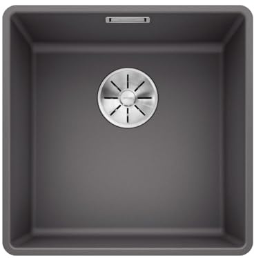 BLANCO SUBLINE 400-F | Granitspüle aus SILGRANIT felsgrau | [42,7x42,7x20,2 cm] | für 50 cm breite Unterschränke | Großes Beckenvolumen | Einbauart: Flächenbündig