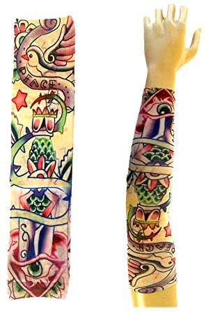 Manicotto tattoo manica tatuaggio finto immagine uccello occhio simbolo peace tatoo tribale W80 idea regalo natale compleanno festa accessorio significativo