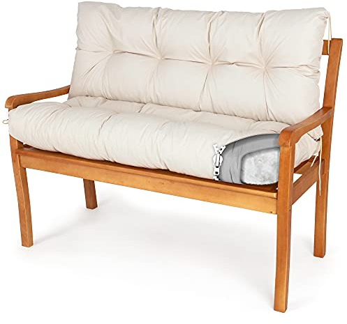 Spatium Bankauflage abnehmbar Bezug wasserdicht Sitz + Rücken gesteppt Bankkissen Bankpolster Polsterauflage Auflage für Gartenbank 30 Größen zur Auswahl, 7 Farben(100 x 100 x 10cm Beige)