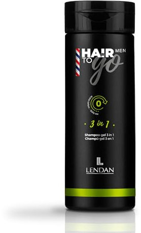 LENDAN - Champú-Gel 3 en 1 - Hair To Go Men - 100 ml - Gel de Ducha, Champú y Gel de Afeitado - Limpieza Profunda - con Carbón Vegetal Activo y Ginseng - Elimina Impurezas - Hidrata la Piel