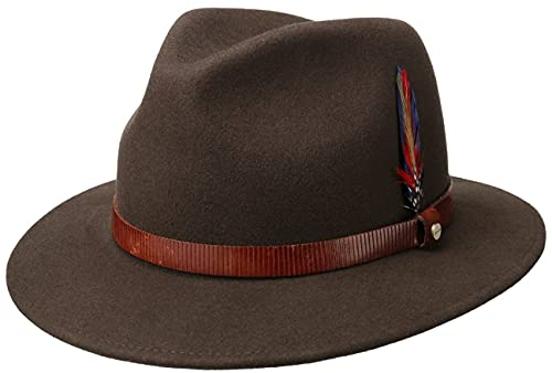 Stetson Manton Traveller Wollfilzhut Unifarben 100% Wolle Wasserabweisend Lederband mit Feder Herren Ganzjährig braun L (58-59 cm)