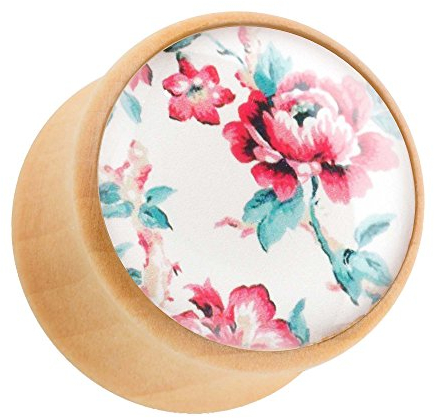 Taffstyle Ohr Plug Flesh Tunnel Piercing Ohrpiercing Holz Braun mit Rosen Blumen 16mm