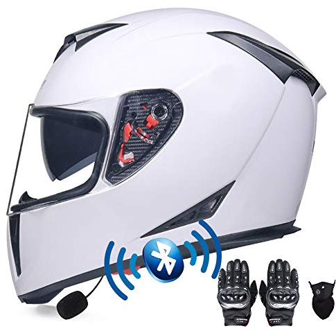 DYOYO Cascos Moto Bluetooth Integrado,Casco de Moto Scooter con Guantes y Mascarilla, Casco Integral ECE Homologado con Doble Anti Niebla Visera para Mujer Hombre Adultos 55-64CM