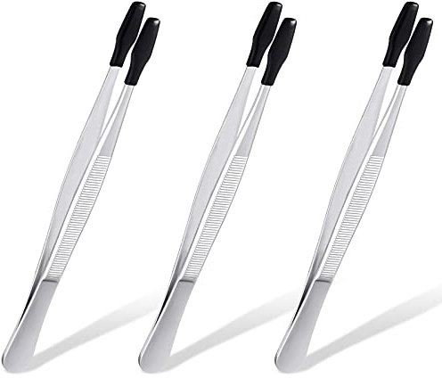 3 Stücke Pinzette mit Gummi Spitze Edelstahl Pinzette Flachkopf Pinzette Weich Gummi Beschichtete Pinzette für Briefmarken Münzen Schmuck Labor Industrielles Hobby Handwerk
