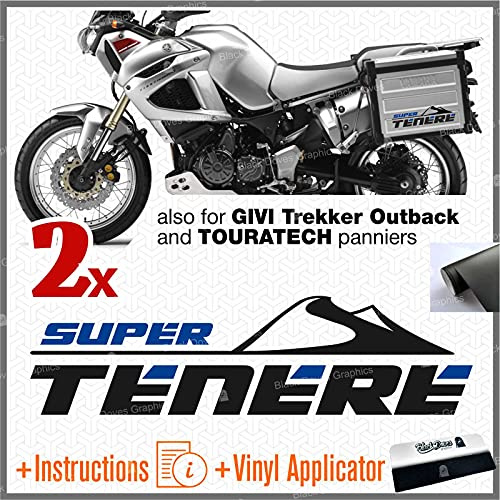 2 Stück Aufkleber kompatibel mit seitlichen Koffer für XT 1200 Z Super Tenere für Original- und Touratech-Koffer Alu und Givi Trekker Outback (schwarz-blau)
