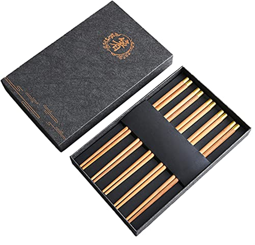 HTian Bacchette Cinesi in Legno Riutilizzabili, Confezione di 5 Bastoncini in Legno di Rue Naturale Utensile per Mangiare Mangiare, Lunghezza di 9,8 Pollici