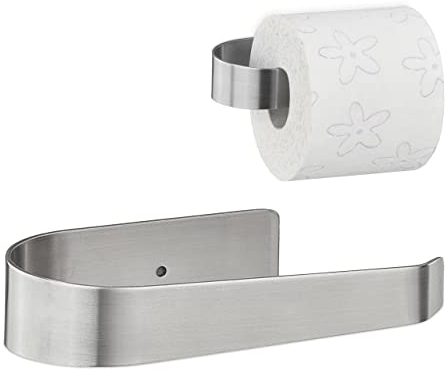 Relaxdays Porte-Rouleau de Papier Toilette, sans perçage, Acier Inoxydable, Mat, Autocollant, HxLxP : 4x16x9 cm, argenté