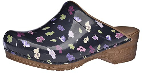 Sanita | Illo Mule Clog | Original Handmade Flexible Patent Leather Clog for Women | Maximum stability | Anatomical shaped footbed Vith soft foam | Shock absorbing heel | Svart | 42 EU