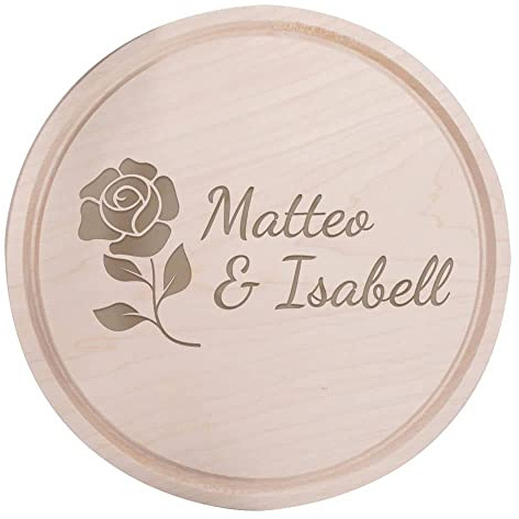Deitert Frühstücksbrettchen mit Name oder Wunschtext graviert - Holzbrett Geschenk für Valentinstag, Hochzeit, Geburtstag für Frauen/Männer - Schneidebrett Holz Rund, 24 cm Ø, Rose Gravur
