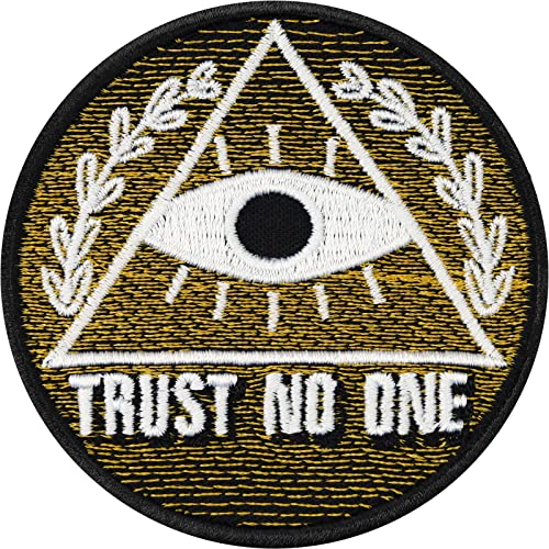 Das Dritte Auge Aufnäher mit Stickerei | Trust no one | Das allsehende Auge Sticker Pyramide Bügelbild Anti System Applikation zum annähen/aufbügeln | Verschwörungstheorie - 70x70mm