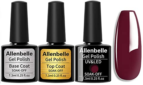 Allenbelle UV Nagellack Set - Base Top Coat und Farbe, Gel Geschenkset, Shellac Set, Soak Off LED Nail Art