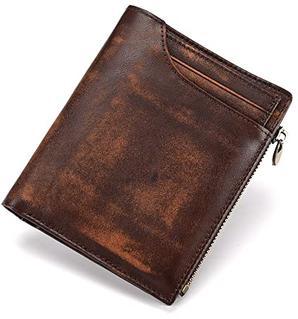 XIXIDIAN Herren Brieftasche Reißverschluss Echtes Leder Karteninhaber Rindsleder Zip Münze Tasche Bifold Brieftaschen for Männer (Color : Brown, Size : 12.3 * 10CM)