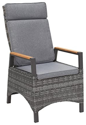 LC Garden »Keramo« Dining Positionsstuhl Verstellsessel mit Teak-Armlehne Natur-grau