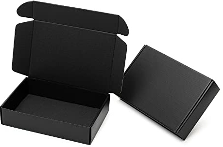 Mcfleet 9x6x2 Black Shipping Boxes - 24 Pack Corrugated Cardboard Mailing Box Packaging for Small Business - Tab Locking Literature Mailer Flat Empty Gift Packing Supplies