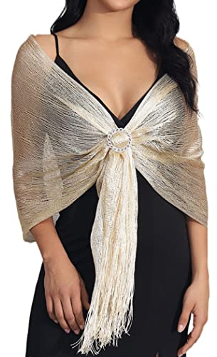Aukmla Funkelnde metallische Tücher und Wickel mit Schnalle Frauen Abend Wickel Stola Schal für Braut Brautjungfer Hochzeiten Abend Party Formelle Kleider (Beige)