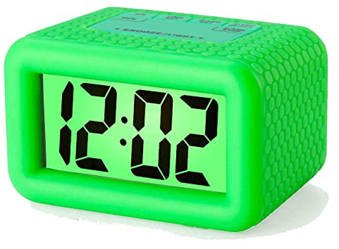 Plumeet Digital Alarm Clock Kids Alarm Clock with Snooze and Backlight - Simple Travel Clocks Large LCD Display - Loud Alarm Clock for Bedroom - Battery Powered(Green)