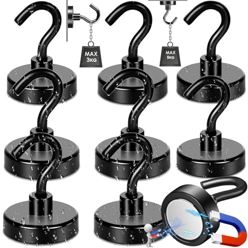 Benaton 8 Pezzi Ganci Magnetici Extra Forti, 16mm Ganci Magnetici Nero Forza di Trazione Extra Forte Magnete Neodimio 9kg, Gancio Magnetico Nero Calamite Neodimio Ganci Cucina Rotondo Ganci(16x35mm)