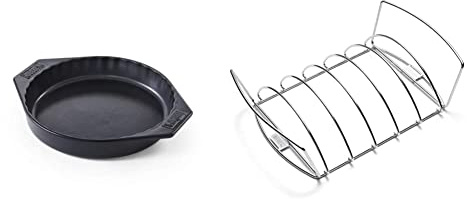 Weber 17887 BBQ Keramik-Backform, 30 cm, zum Grillen von Kuchen, Aufläufen und Desserts & 6469 Original Rib and Roast Holder