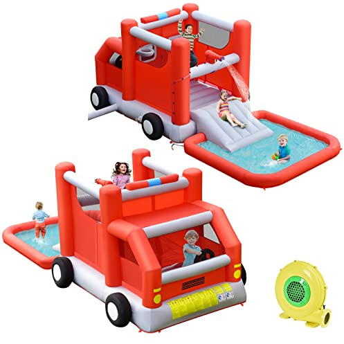 COSTWAY Castillo Hinchable Acuatico con Tobogán, 4 en 1 Castillo Hinchable Grande para Niños 3-10 Años, Seco y Agua, 564x268x212 cm, Insuflavel Crianças Interior y Exterior (soplador)