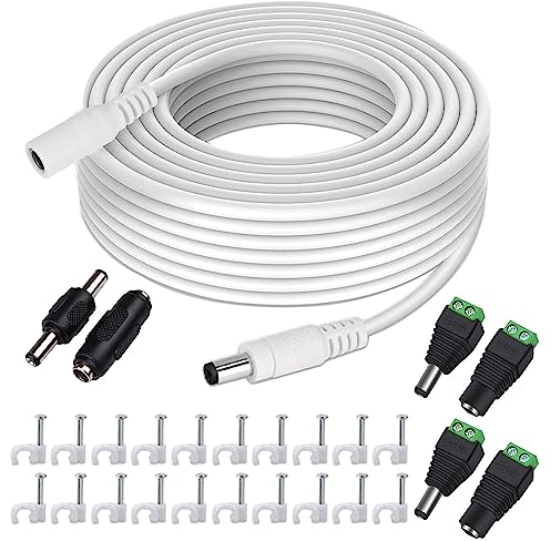 GTIWUNG 10 Metros Cable de Extensión 2.1mm x 5.5mm Plug DC Macho a Hembra Conector para Adaptador de Corriente, LED, Cámara CCTV Potencia, Coche, Monitores y Más, Blanco