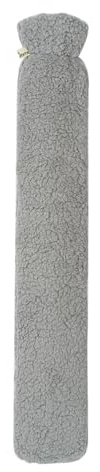 Premium Schlauch-Wärmflasche mit kuschligem Teddy-Fell Bezug, Wärmeflasche, Bettflasche. 77cm x13cm - (Grau)