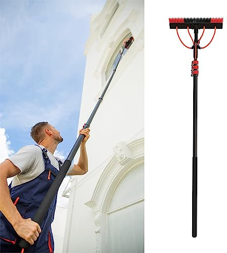 JAQVIVI Wassergespeiste Fenster-Teleskopstangen-Reinigungsbürste mit 4 Ausgängen, Reinigungswerkzeug für PV-Panel-Fensterverglasung Red 23ft/7.2m
