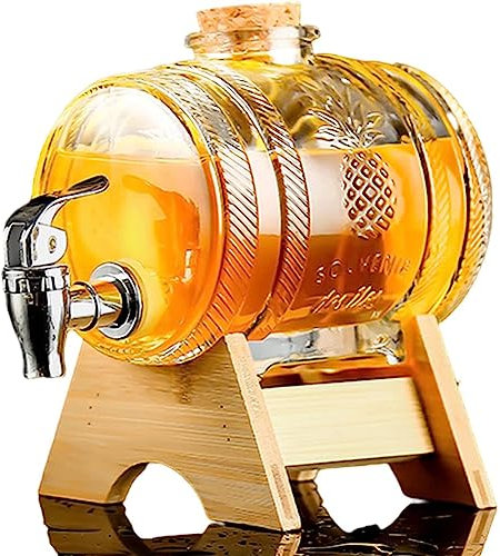 FURLOU Dispenser per Bevande in Vetro con Rubinetto e Supporto, Dispenser per Bevande ghiacciate da 1L/3L/5L, Dispenser per Bevande in Barattolo, Dispenser per Bevande ghiacciate 3L